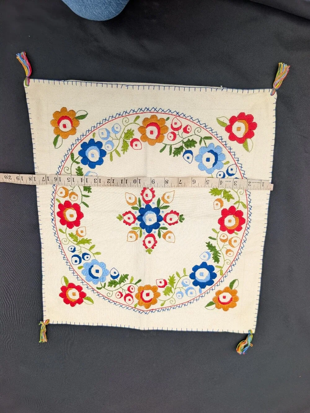 Vintage Hand-Embroidered Floral Canvas Cushion Cover in Cream And Multicolor